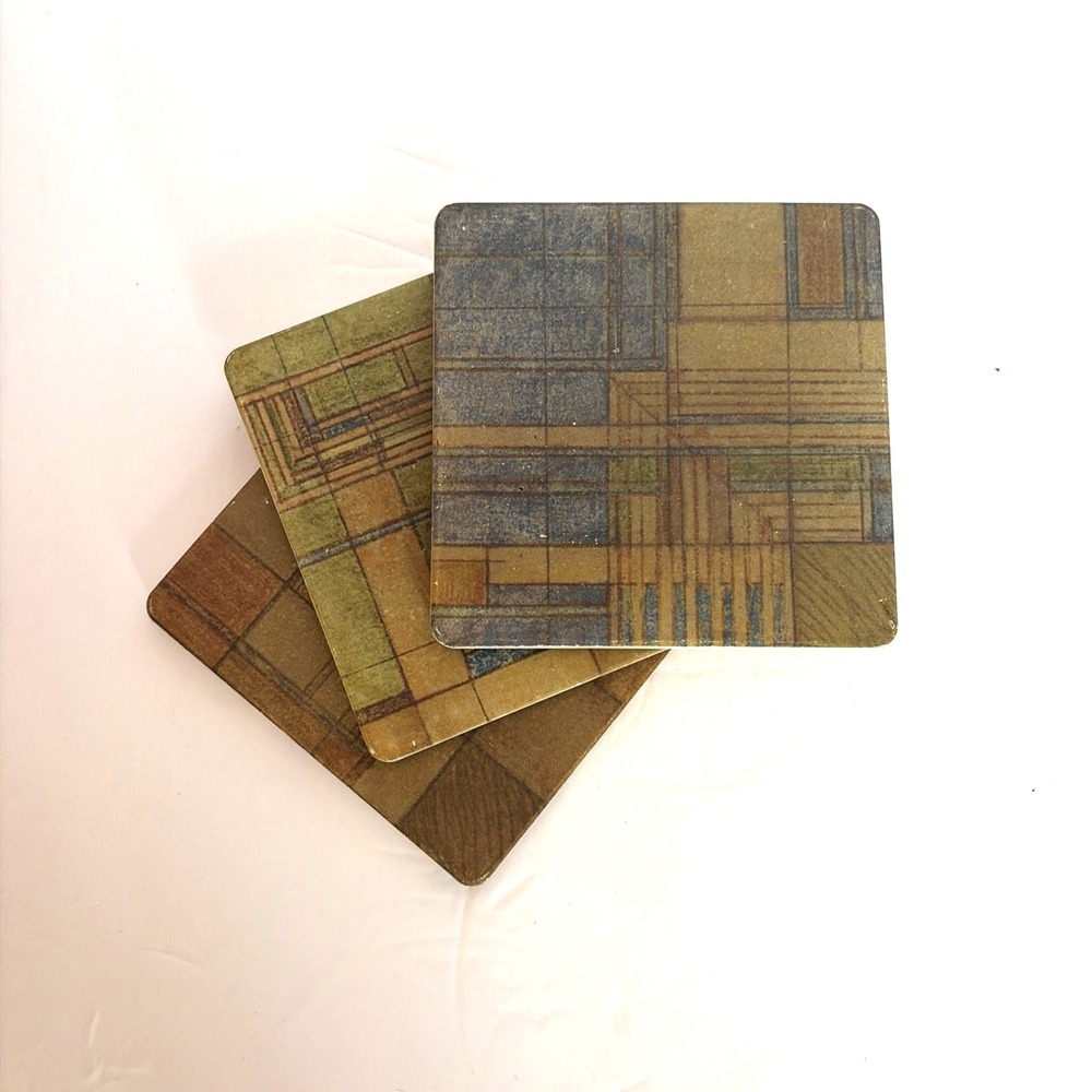 Frank Lloyd Wright Coaster Set of 3 "Four Seasons" Square Ceramic Tiles Cork